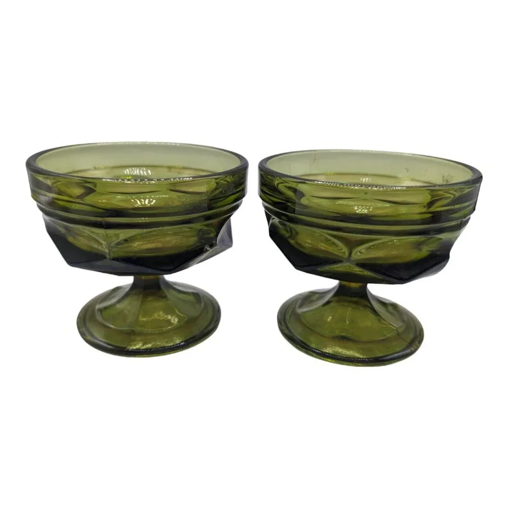 Green Indiana Glass Company Set of 2 Dessert Sherbet Goblets 3.25